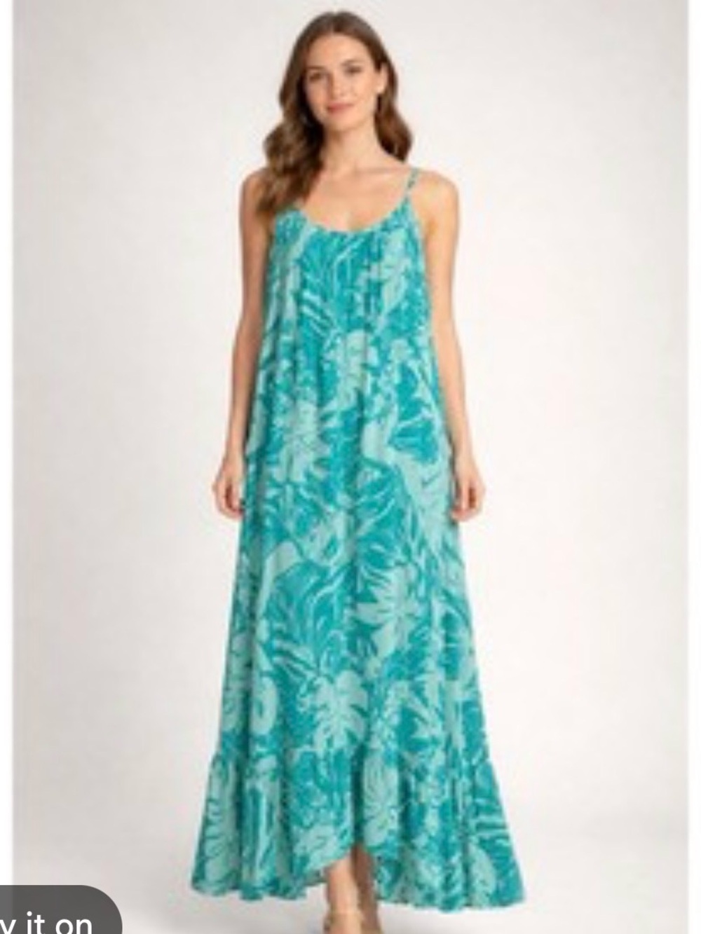 True Destinations Teal Tropical Maxi Dress